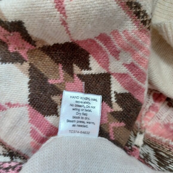 Pendleton Cardigan Ruffle Waterfall Style Cotton Aztec Neutral Print Women Large - Picture 13 of 15